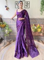 Burburry Purple Festival Wear Sequins Work Saree